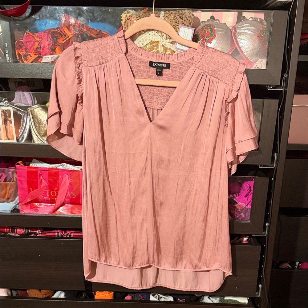Luxe Women's Blush Ruffle Blouse
